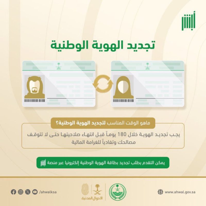 خطوات تجديد الهوية الوطنية في حساب المواطن وهل يلزم؟